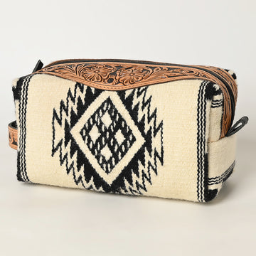 American Darling Toiletry Hand Tooled Saddle Blanket Fabric Genuine Leather Western Women Bag Handbag Purse | for Cute